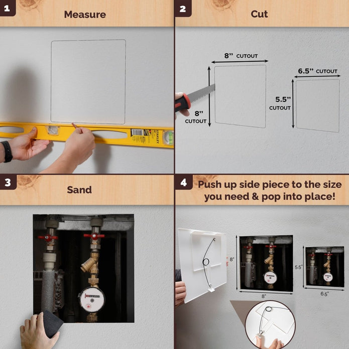 Step-by-step guide on how to install your drywall access panel for sheetrock with measurements and illustrations.