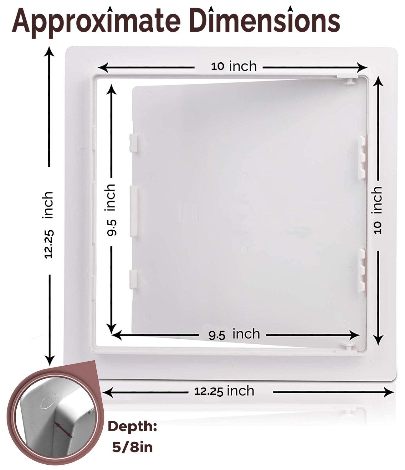 10x10 Hinged Door Access Panel for Drywall and Sheetrock, Dimensions Image