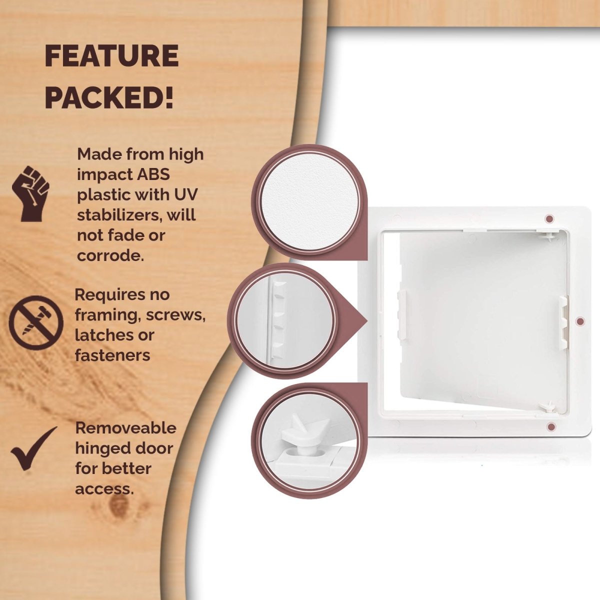 8x8 10x10 12x12 14x14 Hinged Door Access Panel for Drywall and Sheetrock, Feature Image, Back Angle