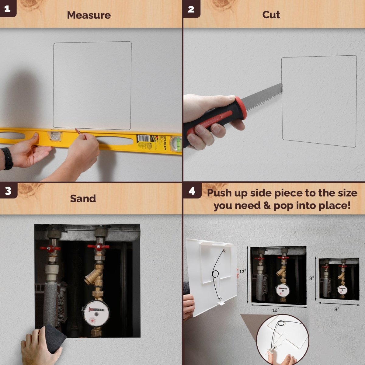 6x6 8x8 10x10 12x12 14x14 Adjustable Door Access Panel for Drywall and Sheetrock, How to Install Image
