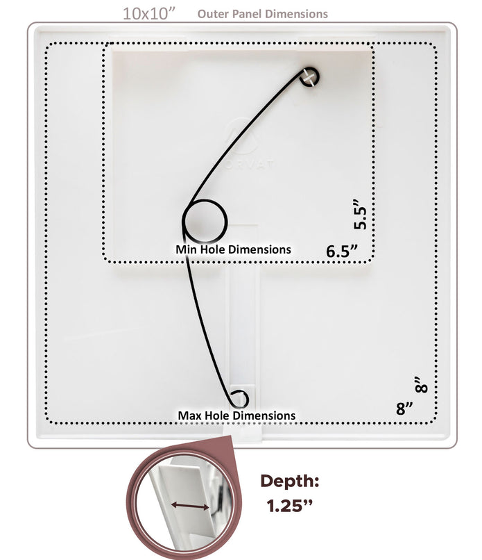 8x8 Adjustable Door Access Panel for Drywall and Sheetrock, Dimensions Image