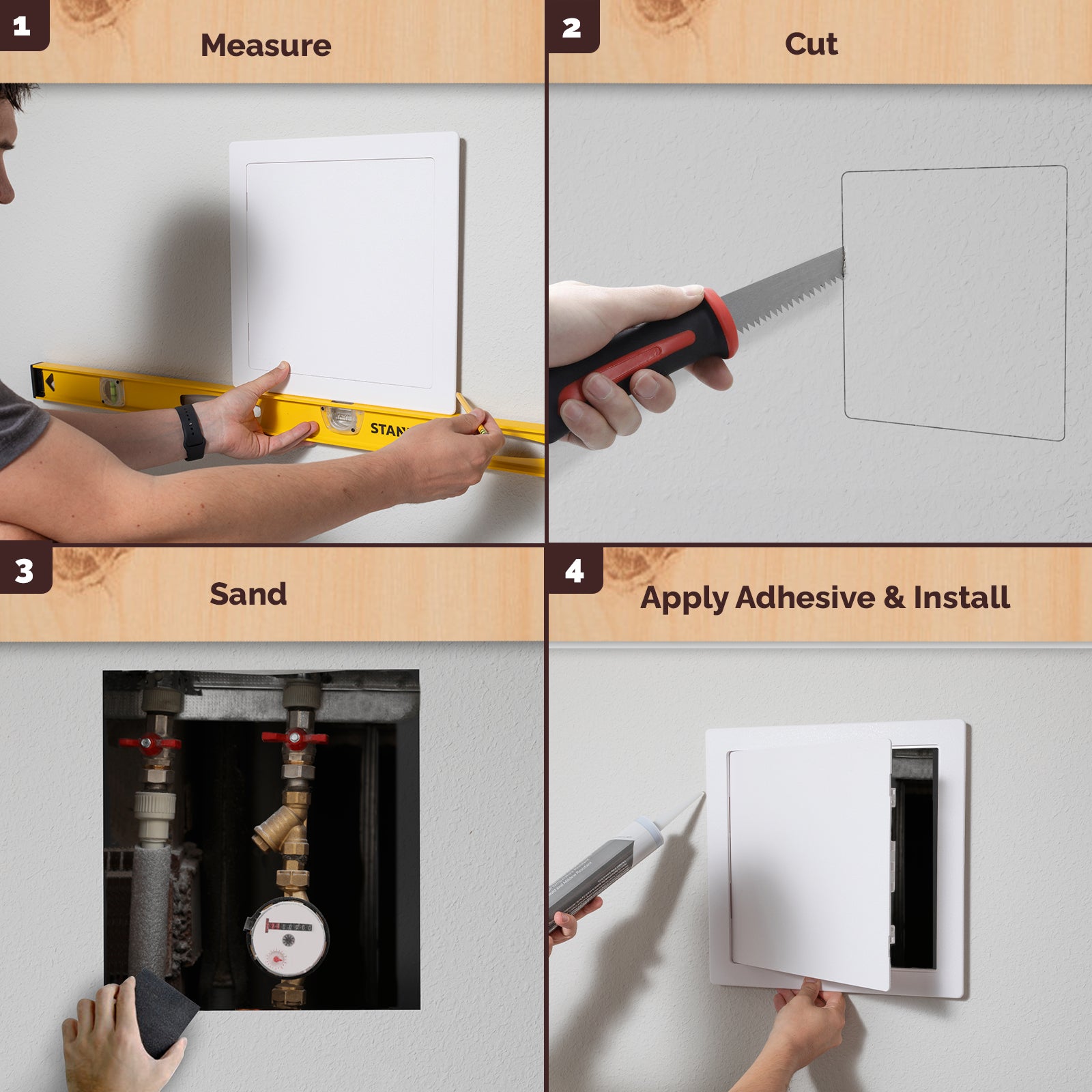 4x6 6x9 8x8 10x10 12x12 14x14 Hinged Door Access Panel for Drywall and Sheetrock, How to Install Image